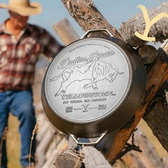 Yellowstone™ 17 Inch Seasoned Cast Iron “So Wild, So Angry” Dual Handle Pan